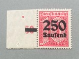 Germania Republica de la Weimar 1923 Timbru de Serviciu Supratipar 250 Tausend pe 50pf Roșu cu Margine de Coală St&acirc;nga MNH Neștampilat - OREF1