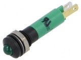 Lampă LED convexă verde 24VDC &Oslash;8mm IP67 &Oslash;LED 5mm