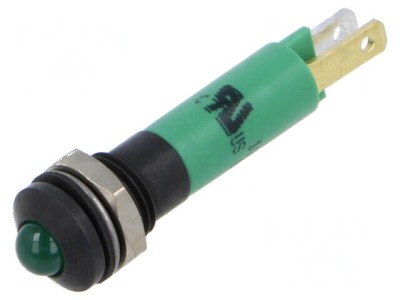 Lampă LED convexă verde 24VDC &amp;Oslash;8mm IP67 &amp;Oslash;LED 5mm foto