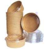 Bol salata kraft cu capac transparent, 550ml, set 50 buc