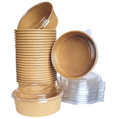 Bol salata kraft cu capac transparent, 550ml, set 50 buc foto