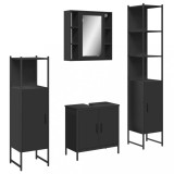 Set dulapuri de baie, 4 piese, negru, lemn prelucrat
