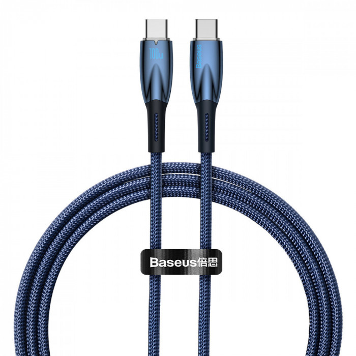 Cablu Baseus Glimmer Series Cu &icirc;ncărcare Rapidă USB-C 480Mb/s PD 100W 1m Albastru CADH000703