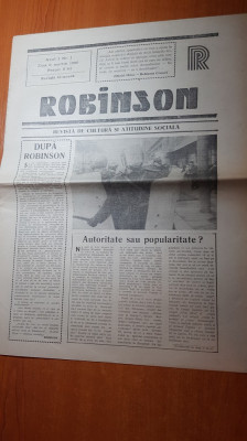 ziarul robinson 9 martie 1990-anul 1,nr.1 al ziarului-prima aparitie foto