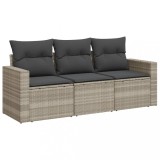 Set canapele de gradina cu perne, 3 piese gri deschis poliratan