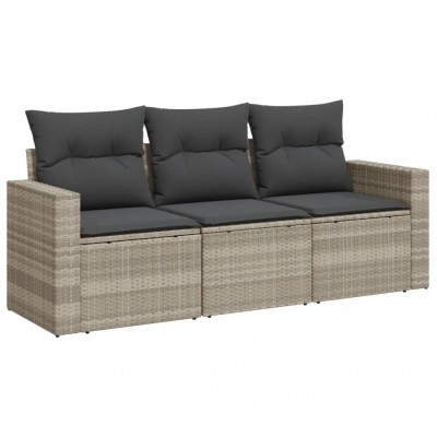 Set canapele de gradina cu perne, 3 piese gri deschis poliratan foto