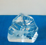 Sculptura bloc cristal masiv gravura manuala -2- semnata Jim Johnsson, Bergdala