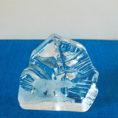Sculptura bloc cristal masiv gravura manuala -2- semnata Jim Johnsson, Bergdala