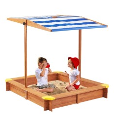 Lada de nisip cu acoperis ajustabil, 118x118x118 cm, lemn de brad, natur
