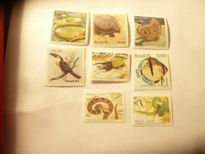 Lot 8 Timbre Brazilia nestampilate ,serie 1 val. sau deparaiate : Fauna foto