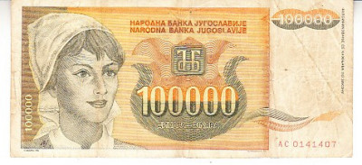 M1 - Bancnota foarte veche - Fosta Iugoslavia - 100000 dinarI - 1993 foto