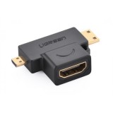 Adaptor Ugreen Mini HDMI Tata + Micro HDMI la HDMI Mama, Conector Aurit