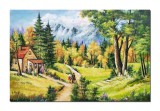 Cumpara ieftin Tablouri peisaj de la munte pictat manual, Amintiri din copilarie, la bunici, 120x80cm ulei pe panza, gata de agatat pe perete
