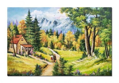 Tablouri peisaj de la munte pictat manual, Amintiri din copilarie, la bunici, 120x80cm ulei pe panza, gata de agatat pe perete foto