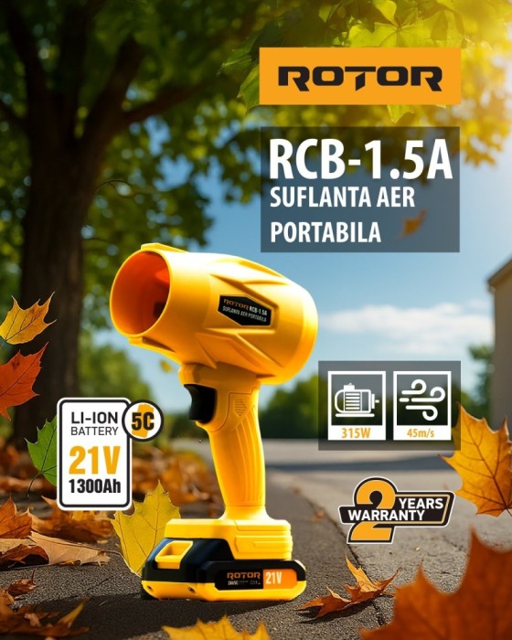 SUPER Suflanta aer pe acumulator ROTOR RCB-1.5A 45m/s, 21V/1,3Ah