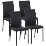 HOMCOM Set de 4 Scaune din Piele Ecologică cu Cusături Romboidale și Picioare din Oțel, 41x50x91 cm, Negru | Aosom Romania