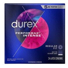 Set 24x Prezervative, Durex, Performax Intense, din Latex, Regular Fit, Lubrifiate, Striate si Punct