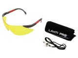 Ochelari de protectie Lahti Pro UV, lentila galbena, reglabil, protectie particule solide, CE EN 166 EN 172, cu etui