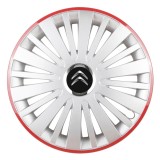 Set 4 Capace Roti, potrivite jantelor de R16, pentru Citroen, model falcon argintiu cu rama rosie