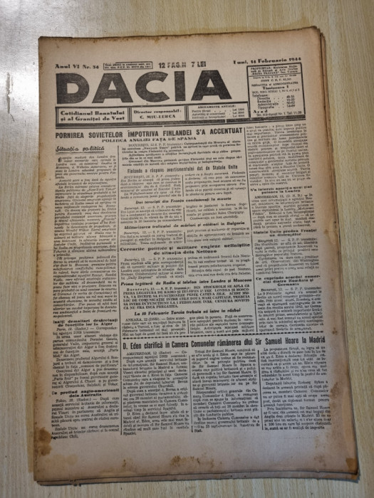 Dacia 14 februarie 1944-stiri al 2-lea razboi mondial,art. lipova,resita,lugoj