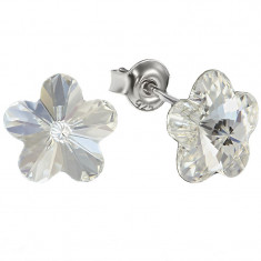 Cercei Argint 925 si Swarovski Flowers White Crystal, 6mm, surub, Artemis Gift foto