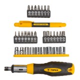 Set biti cu maner Topex 34 piese, cu clichet si maner ergonomic