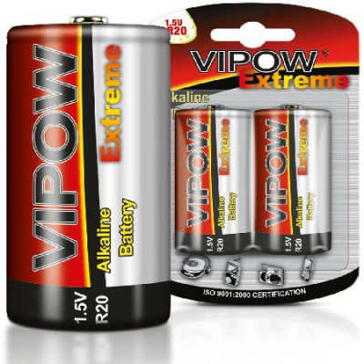 Set 2 baterii super-alcaline Vipow, 1.5 V, D-LR20, blister foto