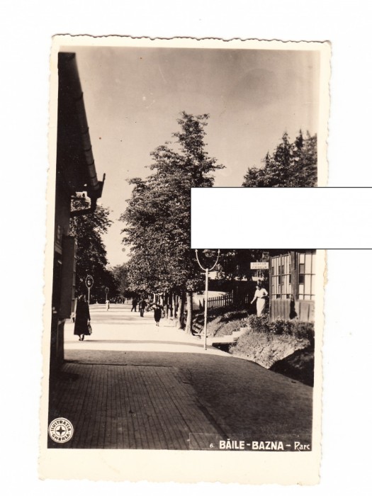 CP Baile Bazna - Parc, circulata 1938, animata, dantelata, stare foarte buna