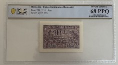 1 leu 1938 PCGS 68 Top Pop UNC bancnota gradata
