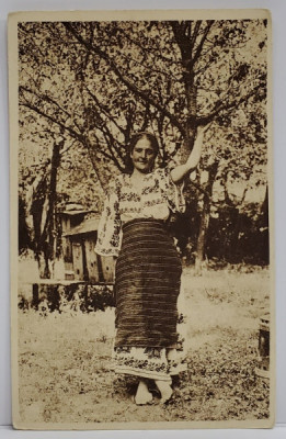 TANARA IN COSTUM POPULAR , IN LIVADA , CARTE POSTALA ILUSTRATA , 1924 foto