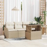 vidaXL Set de canapele pentru grădină cu pernă 5 pcs Bej Rattan poli 3348367