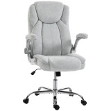 Scaun Ergonomic HOMCOM, Spătar &Icirc;nalt, Tapițat &icirc;n Catifea Imprimată, Cotiere Rabatabile, Alb Crem | Aosom Romania