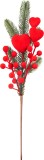 Crenguta decorativa de Craciun cu inimioare si bobite rosii, 41 cm