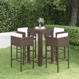 VidaXL Set mobilier bar de grădină cu perne, 5 piese, maro, poliratan