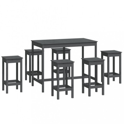 Set mobilier de bar, 7 piese, gri, lemn masiv de pin foto