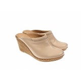 Oferta marimea 37, 38 Saboti dama din piele naturala bej cu platforme de 7 cm - LTEA19BEJ