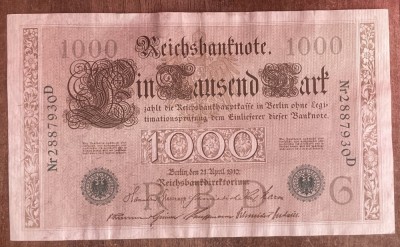 B11 39 - Bancnota foarte veche - Germania - 1000 marci - 1910 - serie cu negru foto