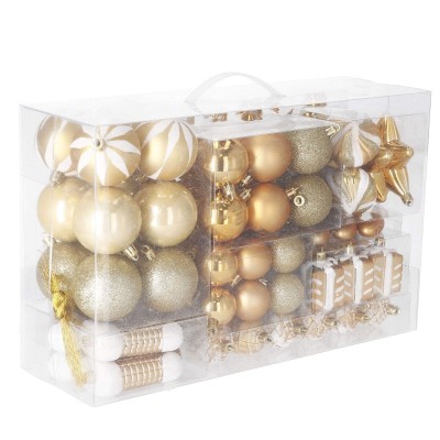 Set globuri si decoratiuni de Craciun, 77 piese, diverse dimensiuni, auriu Household NewTrend foto