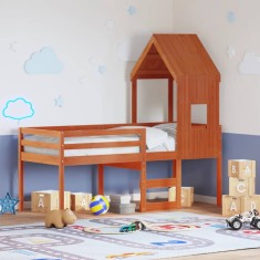 Gossi pat inalt cu acoperis, maro ceruit, 80x200 cm, lemn masiv pin