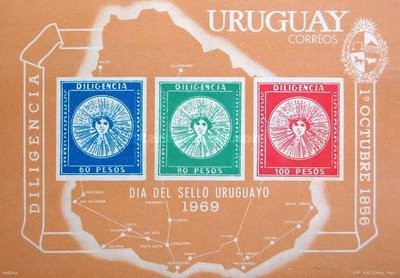 Uruguay 1969 - Ziua marcii postale, colita neuzata foto