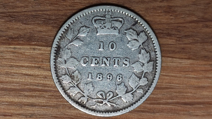 Canada - moneda de colectie rara - argint- 10 cents 1896 - Victoria; tiraj 650k