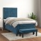 vidaXL Pat box spring cu saltea, albastru &icirc;nchis, 80x200 cm, catifea