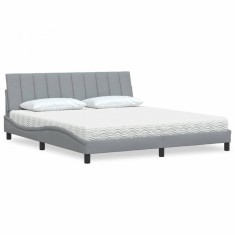 vidaXL Pat cu saltea, gri deschis, 180x200 cm, material textil