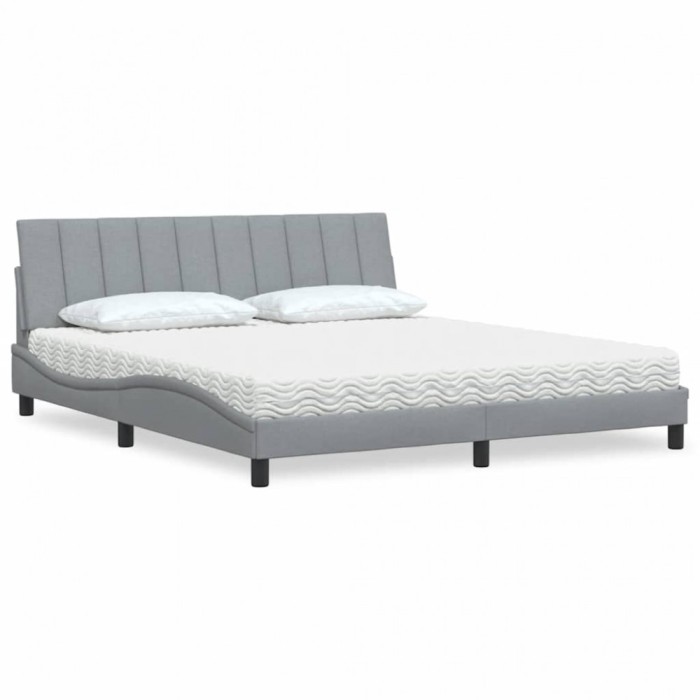 vidaXL Pat cu saltea, Hanko, gri deschis, 180x200 cm, material textil 3310545