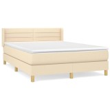 Cumpara ieftin Pat box spring cu saltea, crem, 140x200 cm, textil