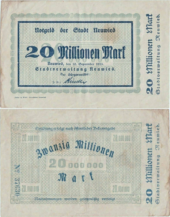 1923 ( 10 IX ) , 20,000,000 mark - Neuwied ( Germania )