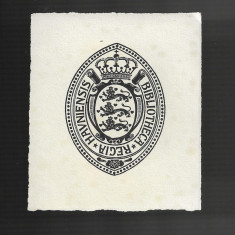 Ex libris - Bibliotheca Regia Havniensis, litografie, heraldica, Danemarca