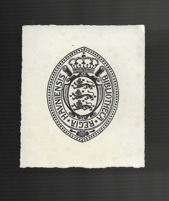 Ex libris - Bibliotheca Regia Havniensis, litografie, heraldica, Danemarca foto