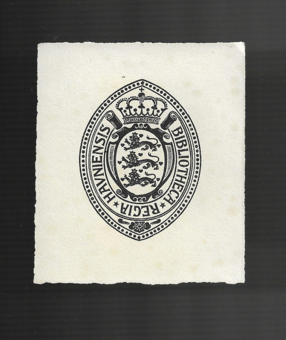 Ex libris - Bibliotheca Regia Havniensis, litografie, heraldica, Danemarca
