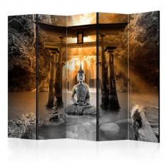 Paravan din 5 parti - Zambetul lui buddha portocaliu II - 225 x 172 cm foto